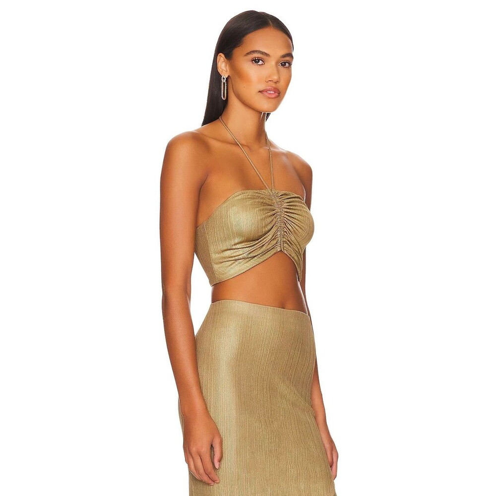 NWT REMI x REVOLVE Daniella Halter Top in Metallic Gold 2XS XXS NEW